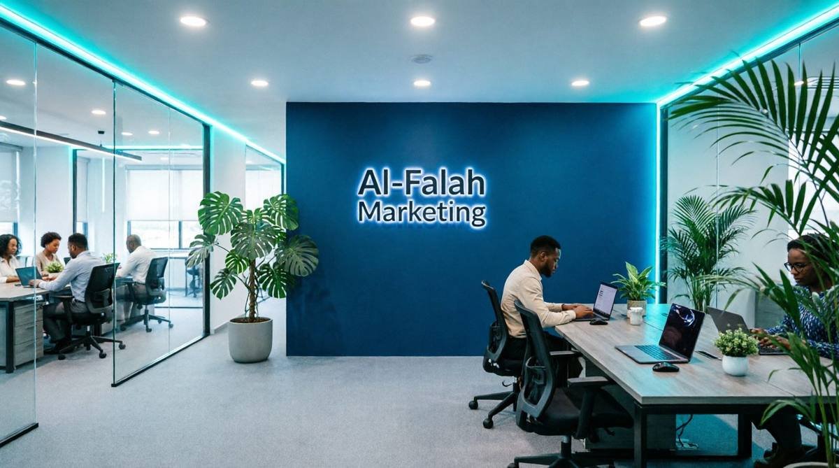 Open office with brand wall